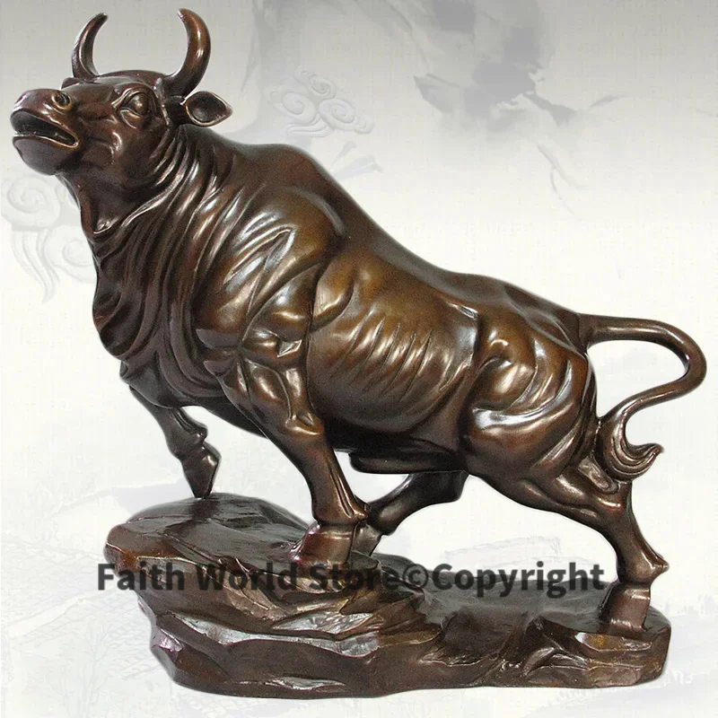 

31CM large # company home equity market futures efficacious Talisman good luck Money Drawing gold Charging Bull bronze statue