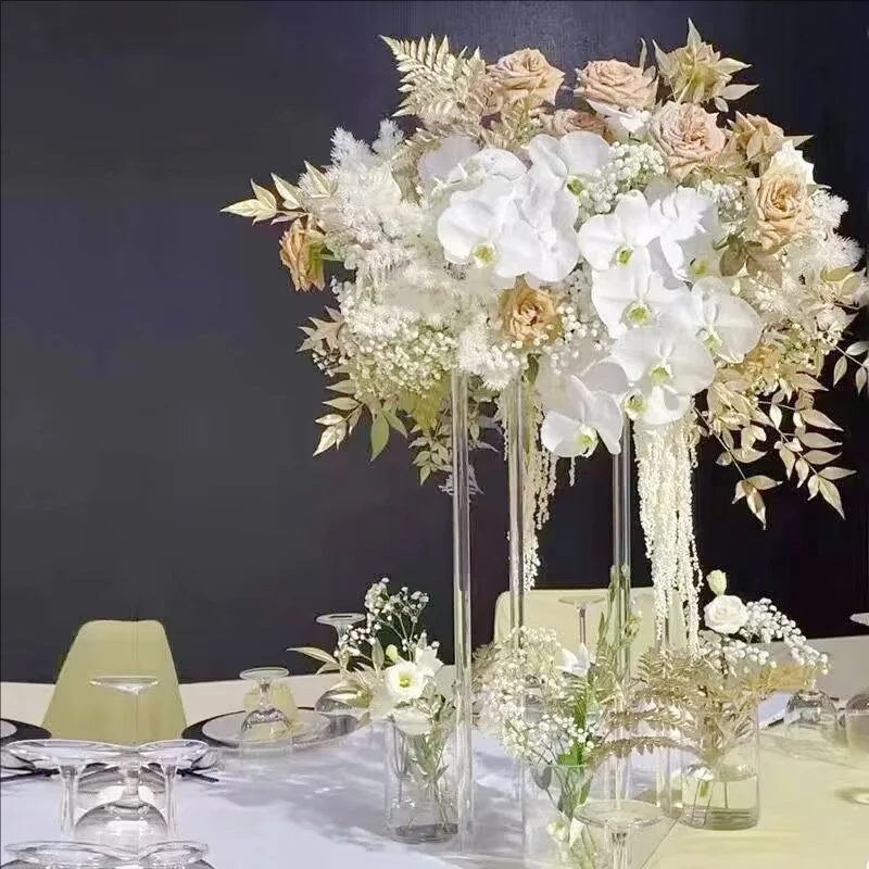 Transparent Square Wedding Props Clear Flower Stand Acrylic Geometric Display Stand Wedding Party Centerpieces Tables Tall Stand