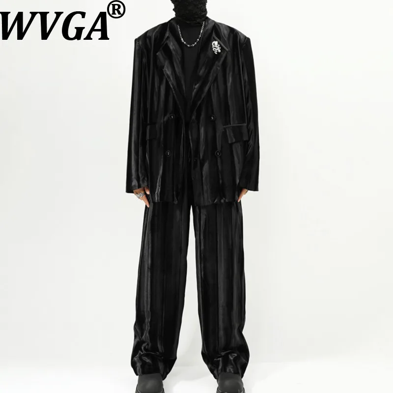 

WVGA Autumn Winter New Man Tide Turn-Down Collar Long Sleeve Blazers Niche Chic Casual Straight Suit Pants Two Pieces Set W14738
