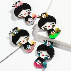 Fashion 4-Colors Acrylic Cute Flower Girl Brooches for Women New Cartoon Bird Girls Figure Badge Pins Casual Jewelry Accessories