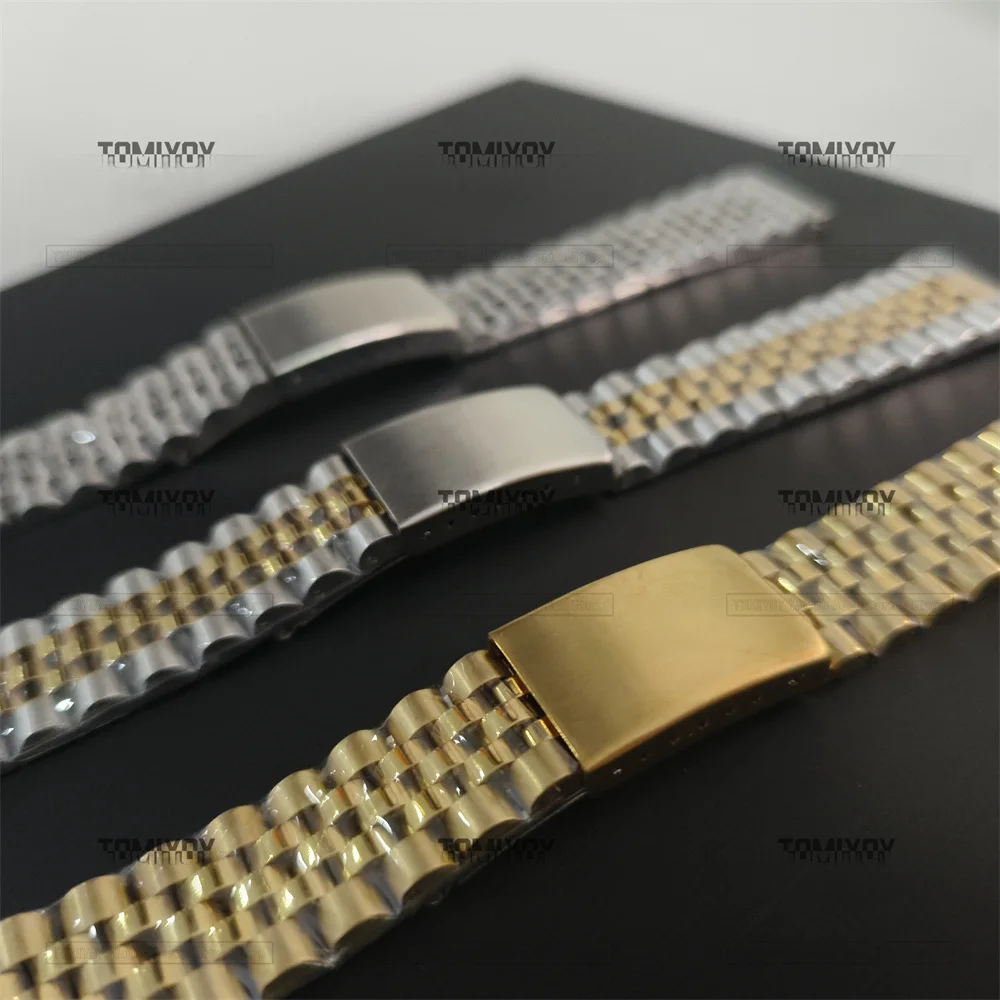 

18MM 19MM 20MM Silver 2 Tone Gold Jubilee Stainless Steel Flat End Watch Strap Band Bracelet Fit For Rolex Sekio007 skx005 Watch