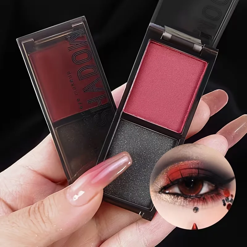 2 Colors Eyeshadow Palette Matte Shimmer Glitter Cool Tone Dark Color High Pigment Portable Mini Eye Makeup Cosmetic for Party
