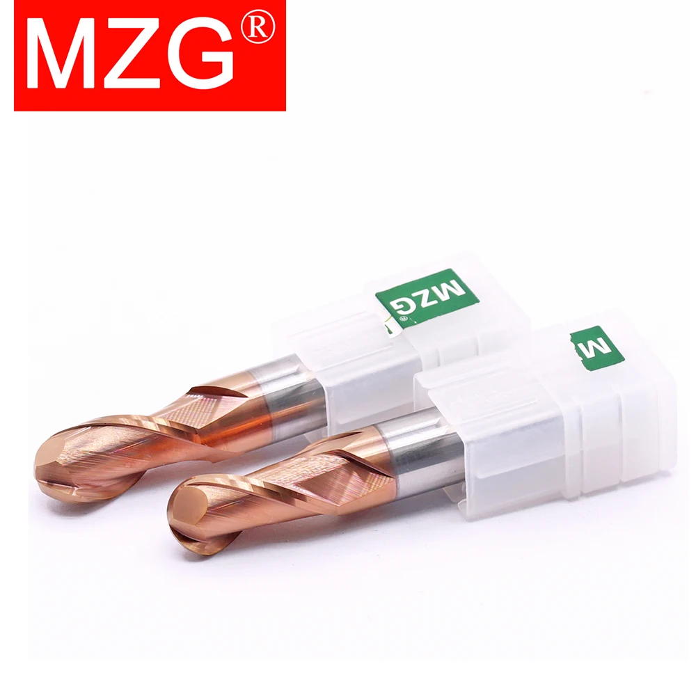 MZG 2 Flute HRC60 Ball Nose End Mill R0.5-R5.0 6mm 8mm 10mm Tungsten Carbide Cutter CNC Router Bit Milling Tool for Woodworking