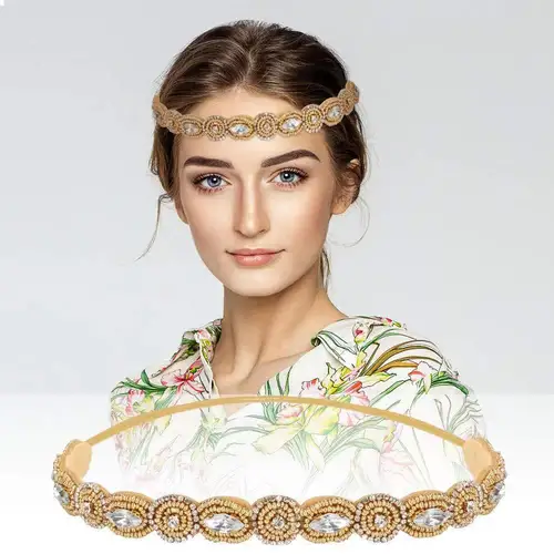 Imagen 2 del producto Accesorios para el cabello con diadema elástica con cuentas de semillas bohemias vintage étnicas