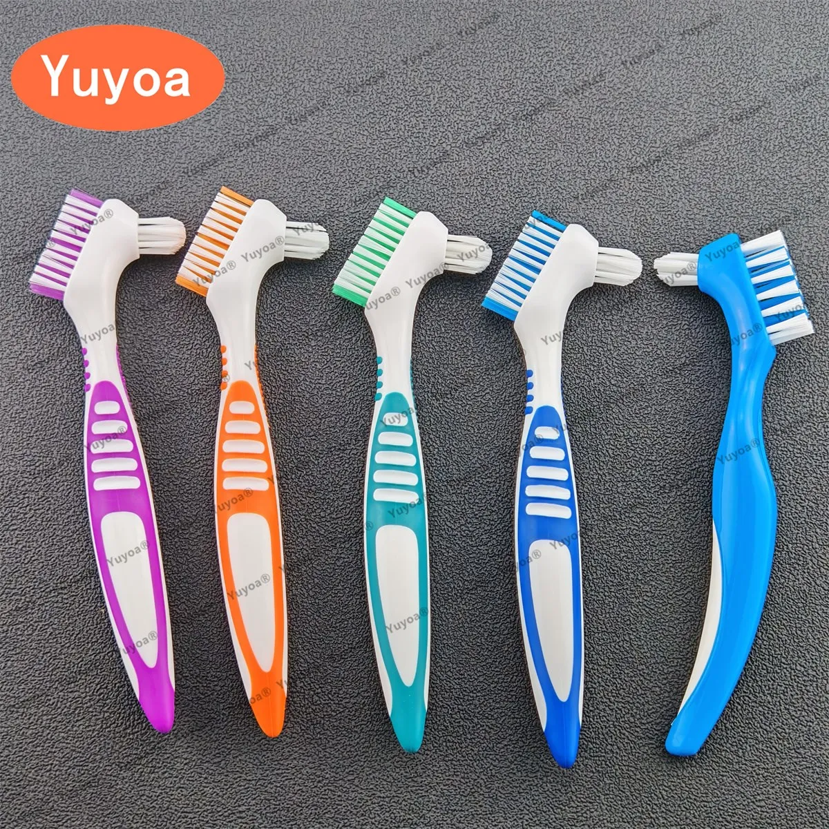 30pcs Denture Cleaning Brush False Teeth Brush Soft Multi-Layered Bristles Oral Care Rubber Handle Non-slip Tooth Brushes