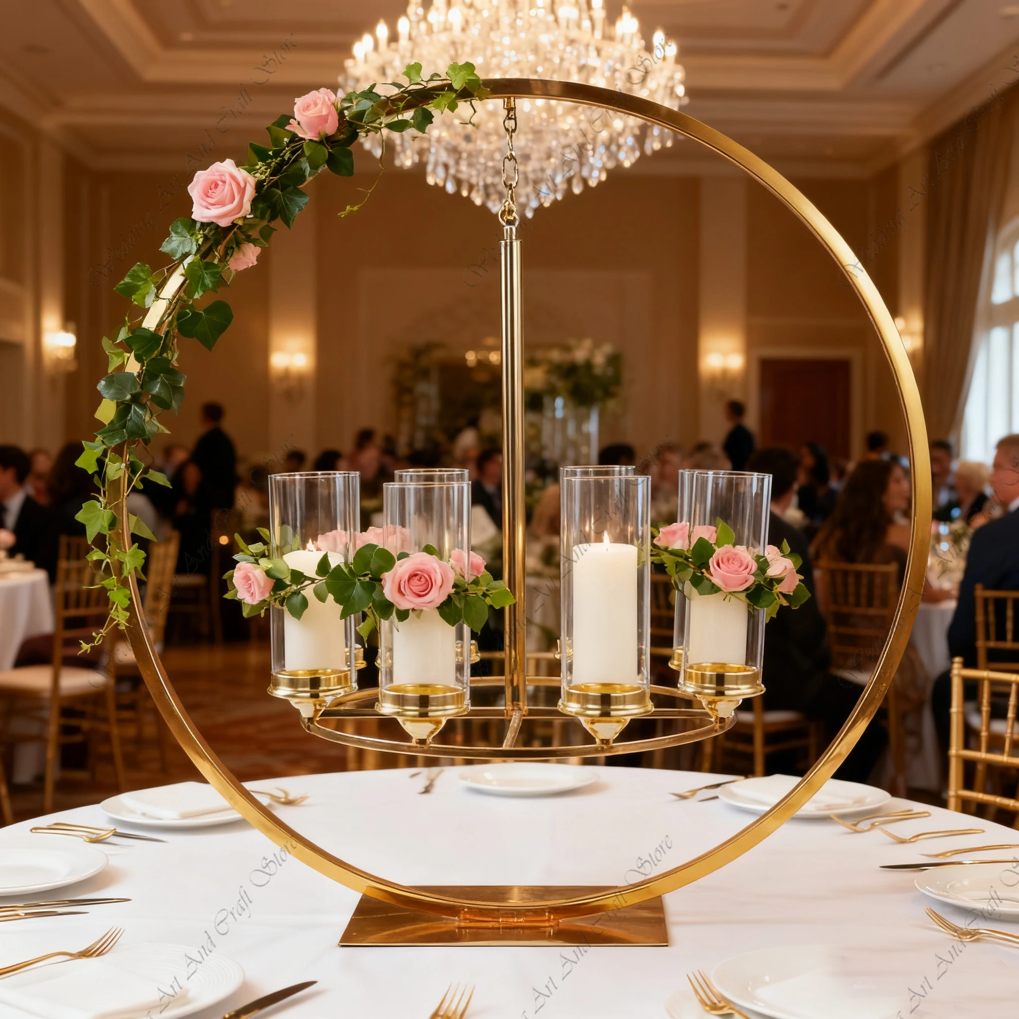 

2/4/6pcs Luxury 90Cm 6 Heads Gold Hoop Chandelier Stands Centerpiece Wedding Crystal Chandelier Candles Holders Props ivy411