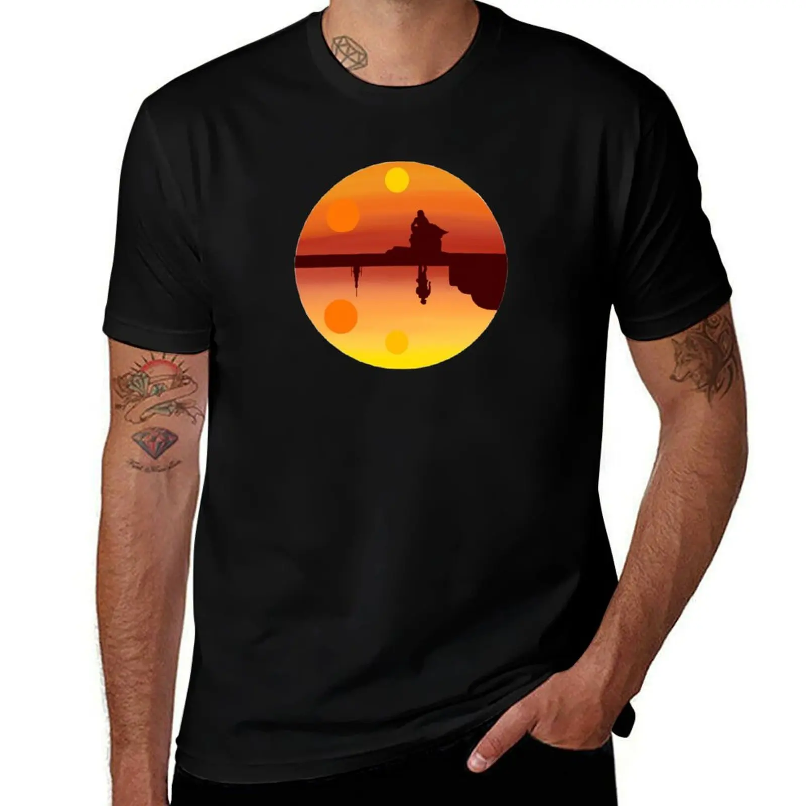 Parallel Binary Sunset T-Shirt Trendy Print Short Sleeve T-Shirt