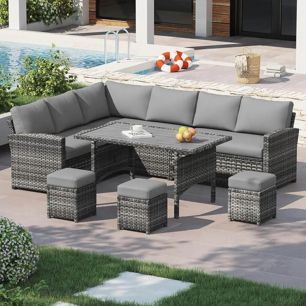 fuchsia patio umbrella PHI VILLA Dining Set with 13ft for 6, Swivel Mesh Chairs this set adds a modern SERWALL, Outdoor HDPE Dining Table