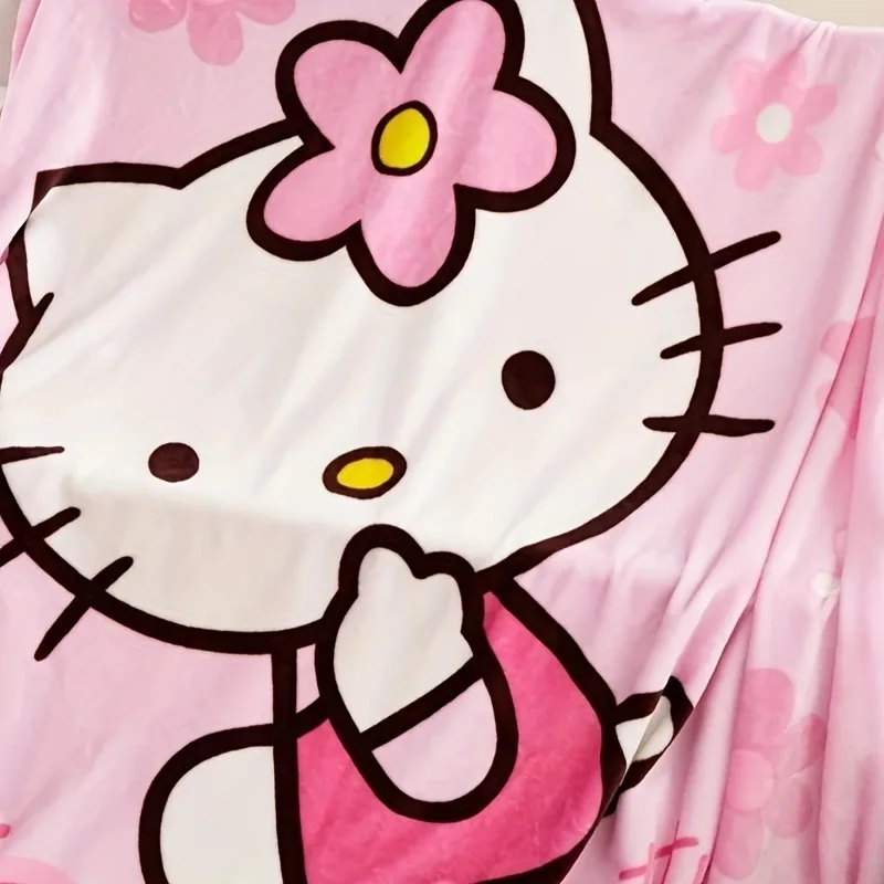 Hello Kitty Cartoon Blanket Kawaii Y2K Sanrio Kt Cat Home Textile Flannel Soft Warm Throw Blanket Bedding Sofa Cover Girls Gift