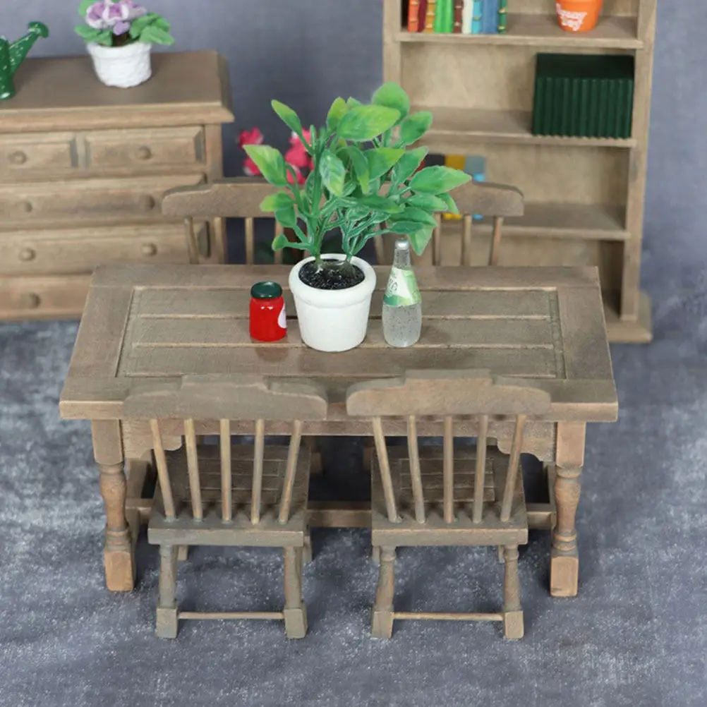 

Wooden Mini House Dining Table Realistic Miniature Furniture Accessory Compact Size for Dollhouse Interior Decoration Display