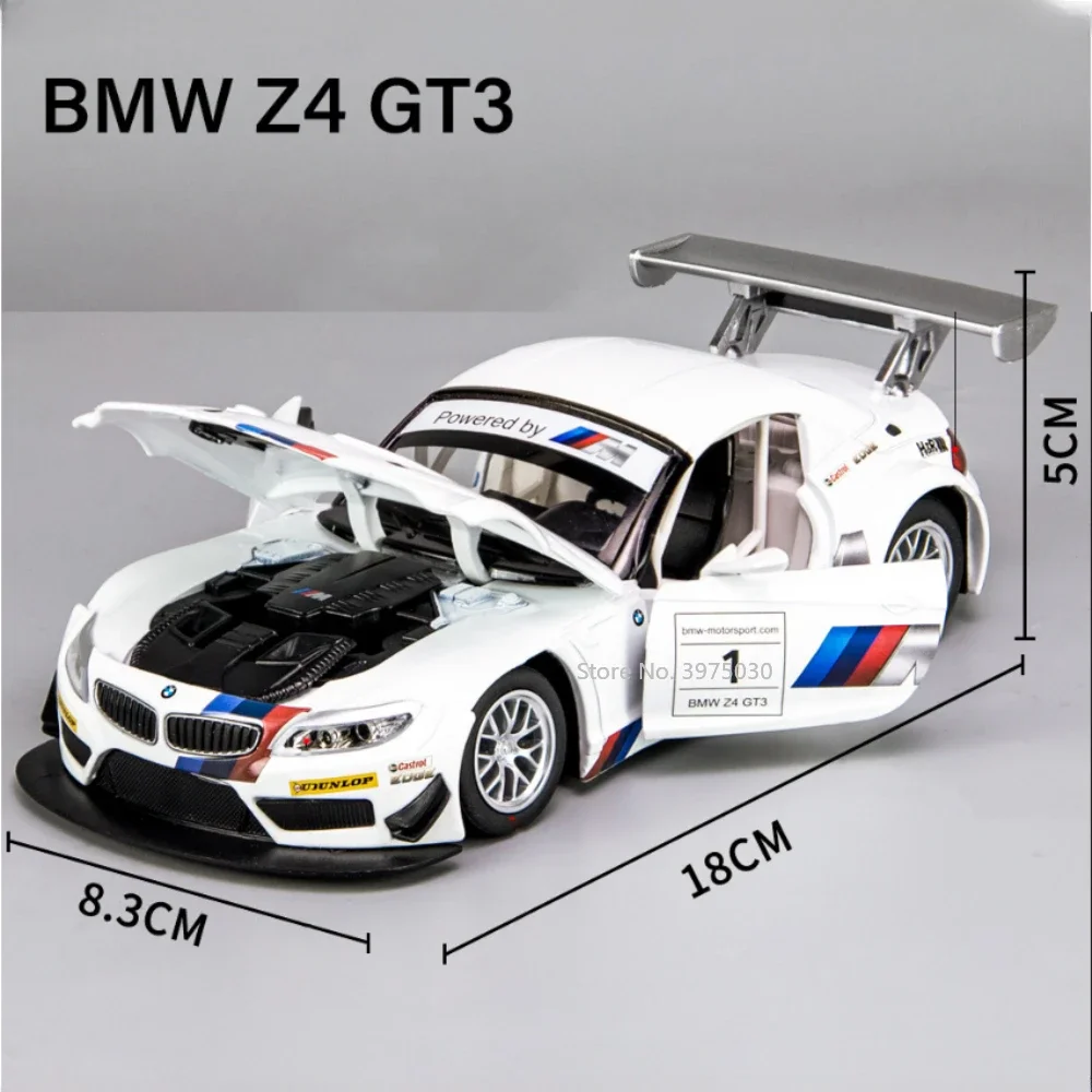 1/24 BMW Z4 GT3 Alloy Model Racing Car Toy Diecast Simulation Sports Car with Sound Light Scale Toys for Children Birthday Gifts