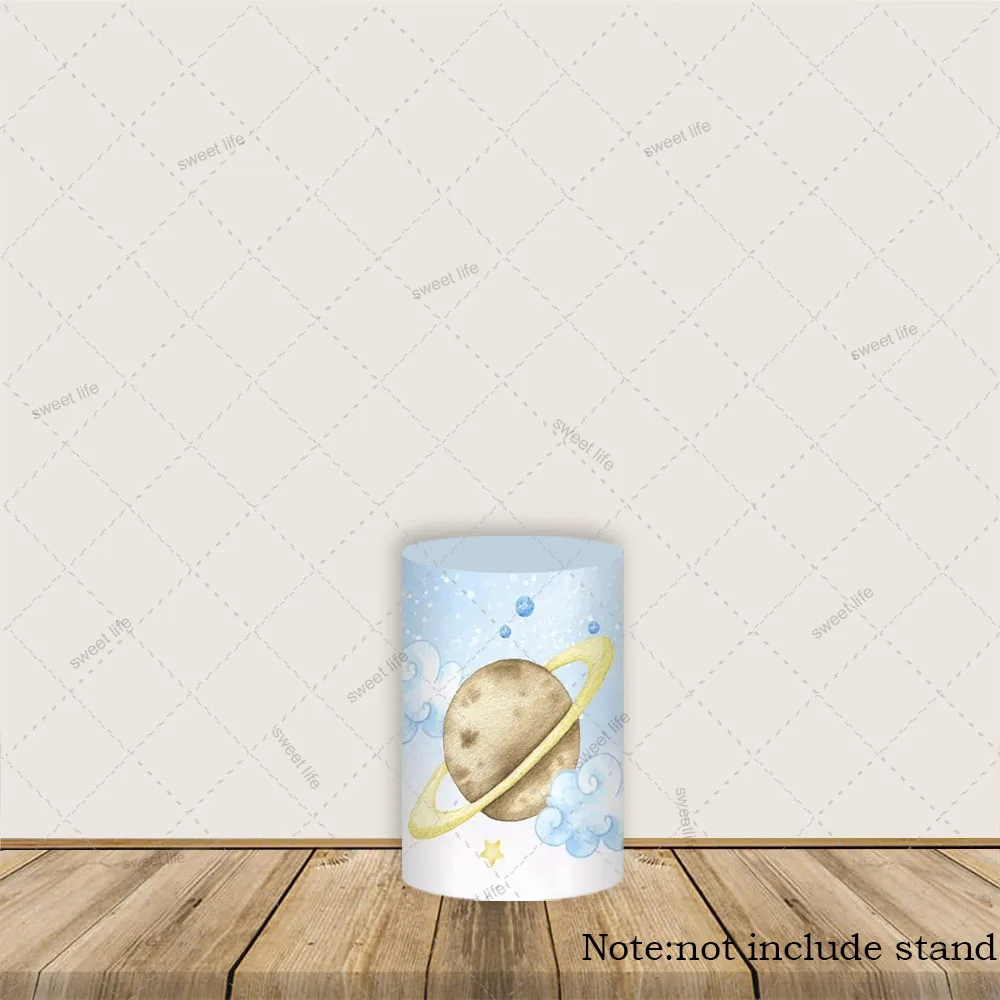 Azul espaço exterior tema cilindro cobre pano de fundo banner planeta detector festa de aniversário do bebê pedestal capa