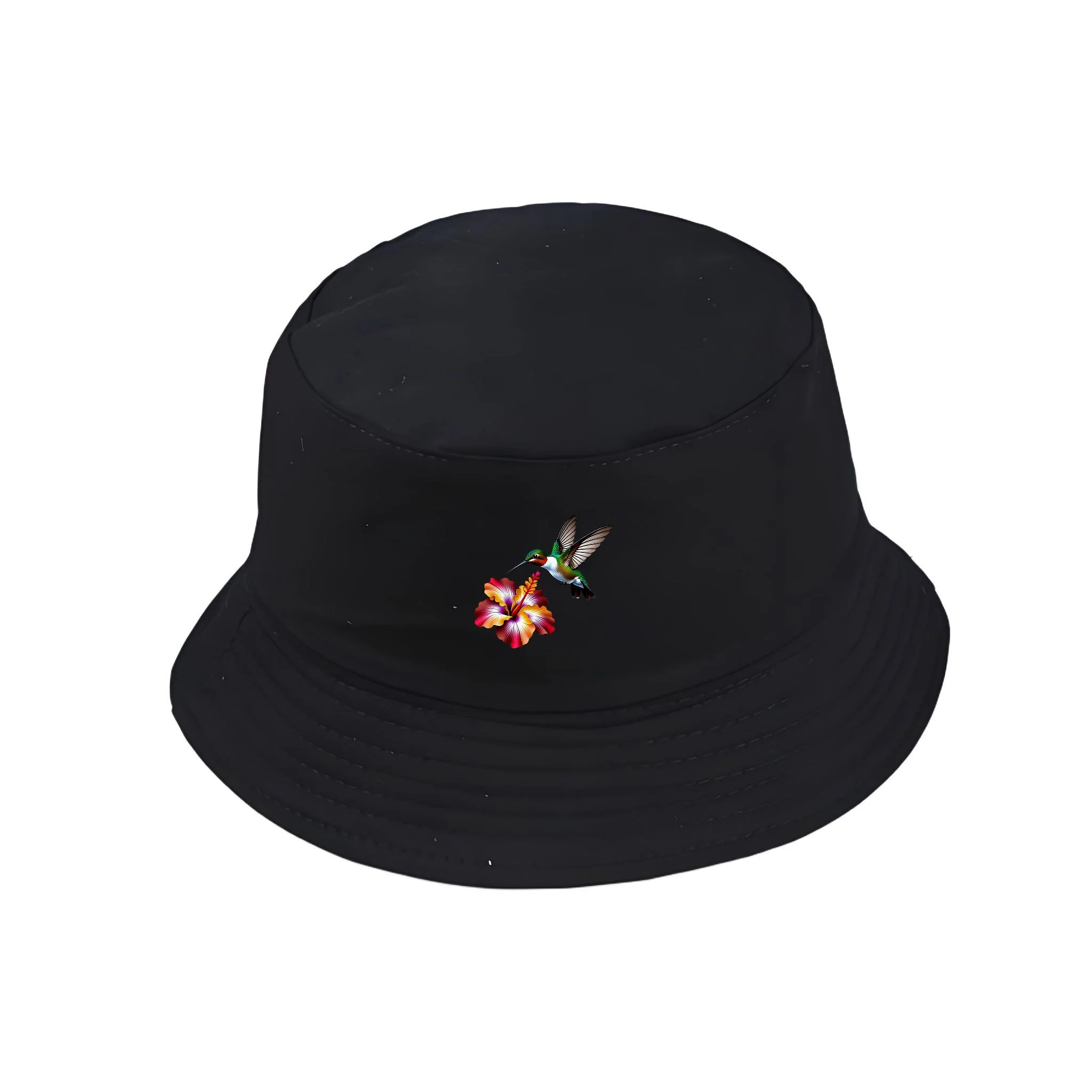 Hummingbird Flower Print Bucket Hat Cotton Casual Fisherman's Hat Y2K Vintage Style Packable Summer Beach Sun Fishing Cap