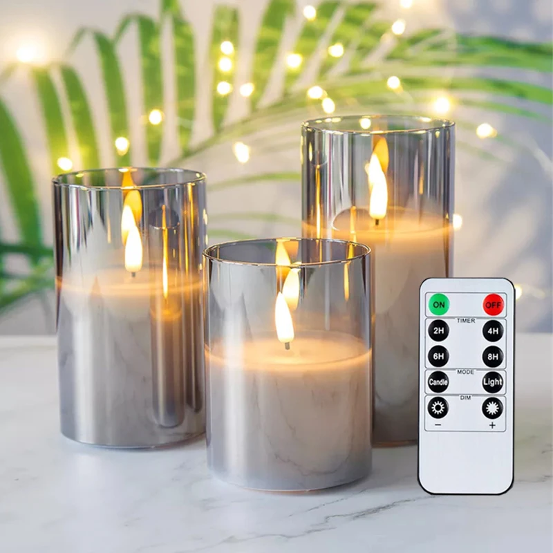 3 Set Real Wax Led Flamless Candle with Remote Control Flickering Flame Electric Candle Light for Party Christmas Romantic Decor