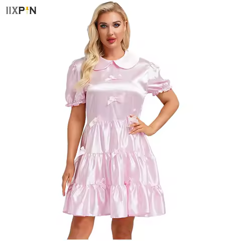 Japanese Cute Naughty Bunny Dress Puff Sleeves Bowknot Ruffle Stain Dress Glossy Anime Lolita Maid Cosplay Theme Party Costume