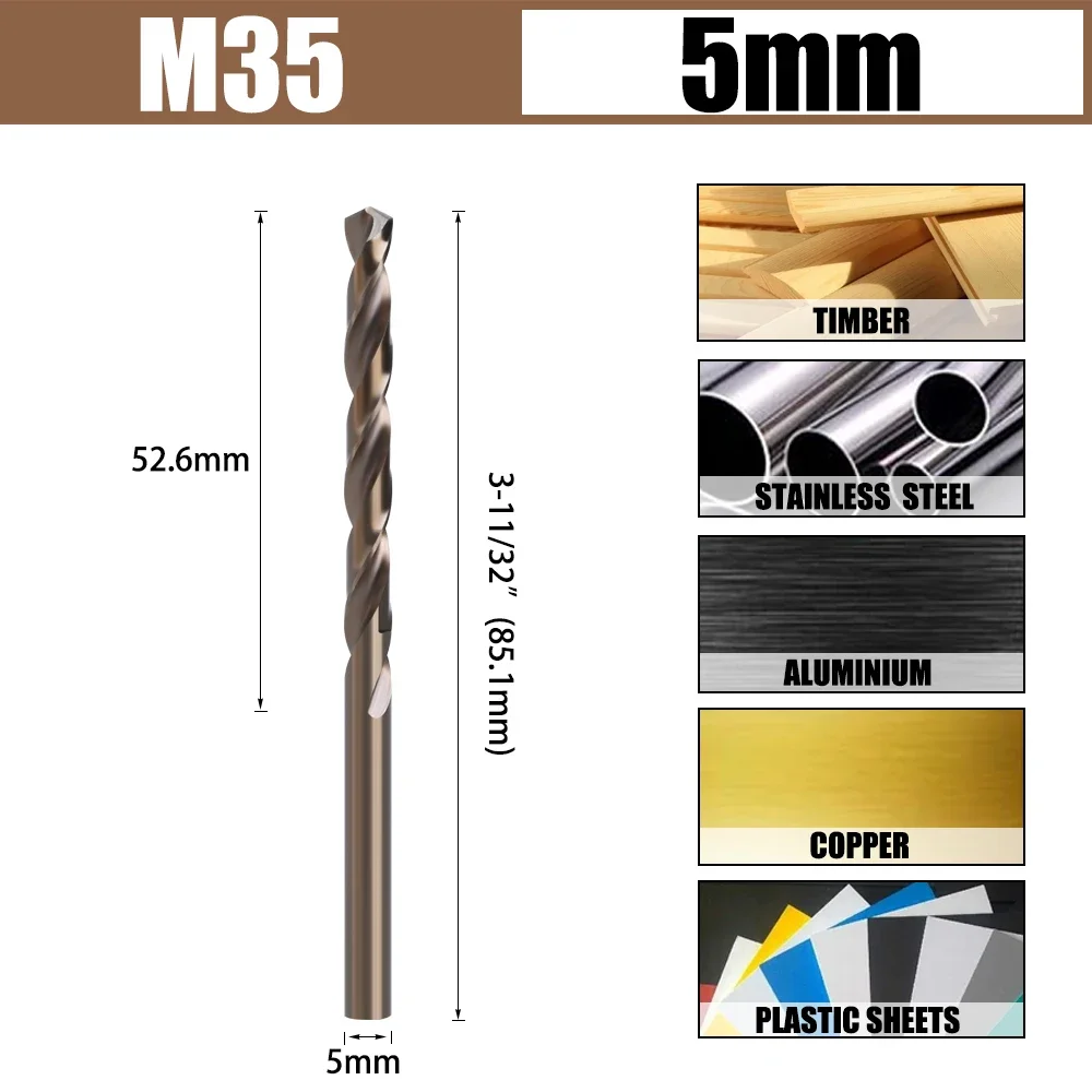LAVIE HSS M35 Kobalt-Spiralbohrer 1-5mm, Vollgeschliffener Superharter Hochgeschwindigkeitsstahl-Set für Holz, Metall, Edelstahl – Detail 14