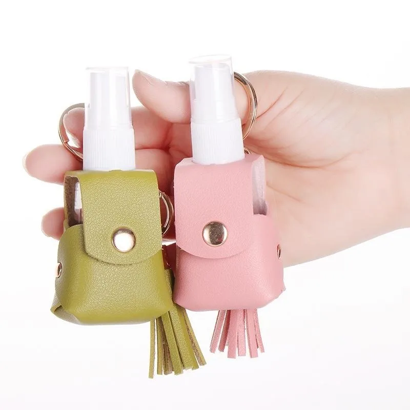 

1pc 30ml Disinfectant Spray Bottle Leather Case Spray Toner Portable Split Bottle Leather Case Key Chain