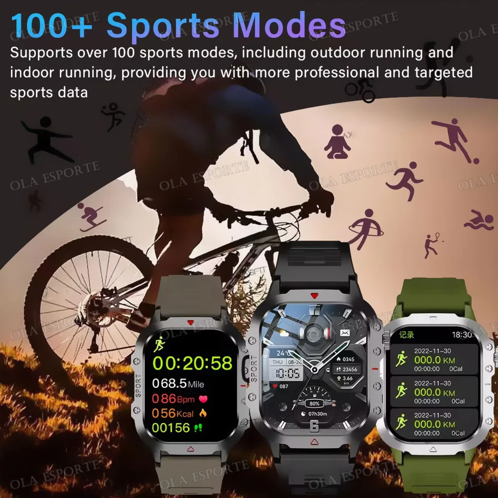2025 جديد العسكرية Smartwatch GPS الرجال مصباح يدوي مقاوم للماء في الهواء الطلق الدم الأكسجين الرياضة المقتفي HD بلوتوث دعوة ساعة ذكية جديد
