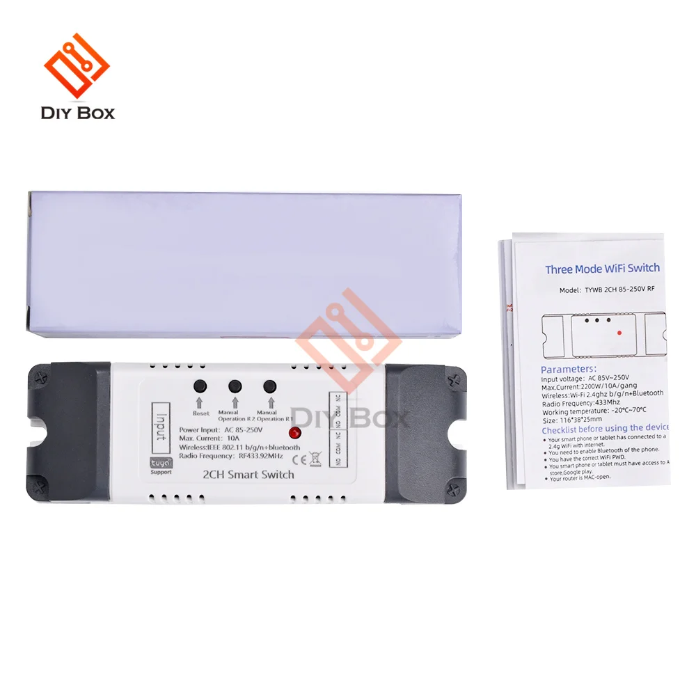 2CH AC85-250V Work With Tuya Smart Wifi Motor Switch Module RF 433 Radio Remote Control 2 Channels Inching Relay