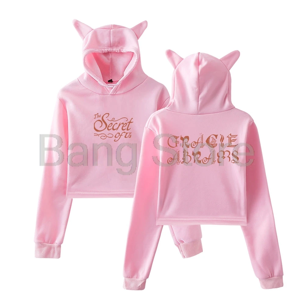 Gracie Abrams Merch The Secret of Us Cat Ear Hoodie Women Long Sleeve Sweatshirts Female Casual Streetwear Crop Tops