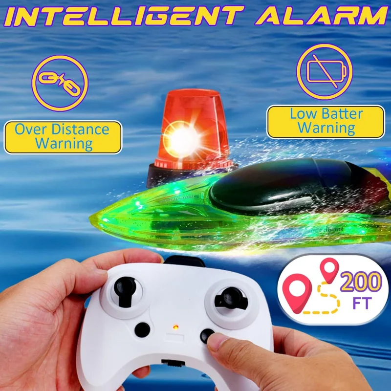

Remote Control Boat Toys-2.4GHz 20KPH with 2 Rechargeable Batteries-3 LED Light Modes 200 Feet RC Distance Waterproof-Best Pool