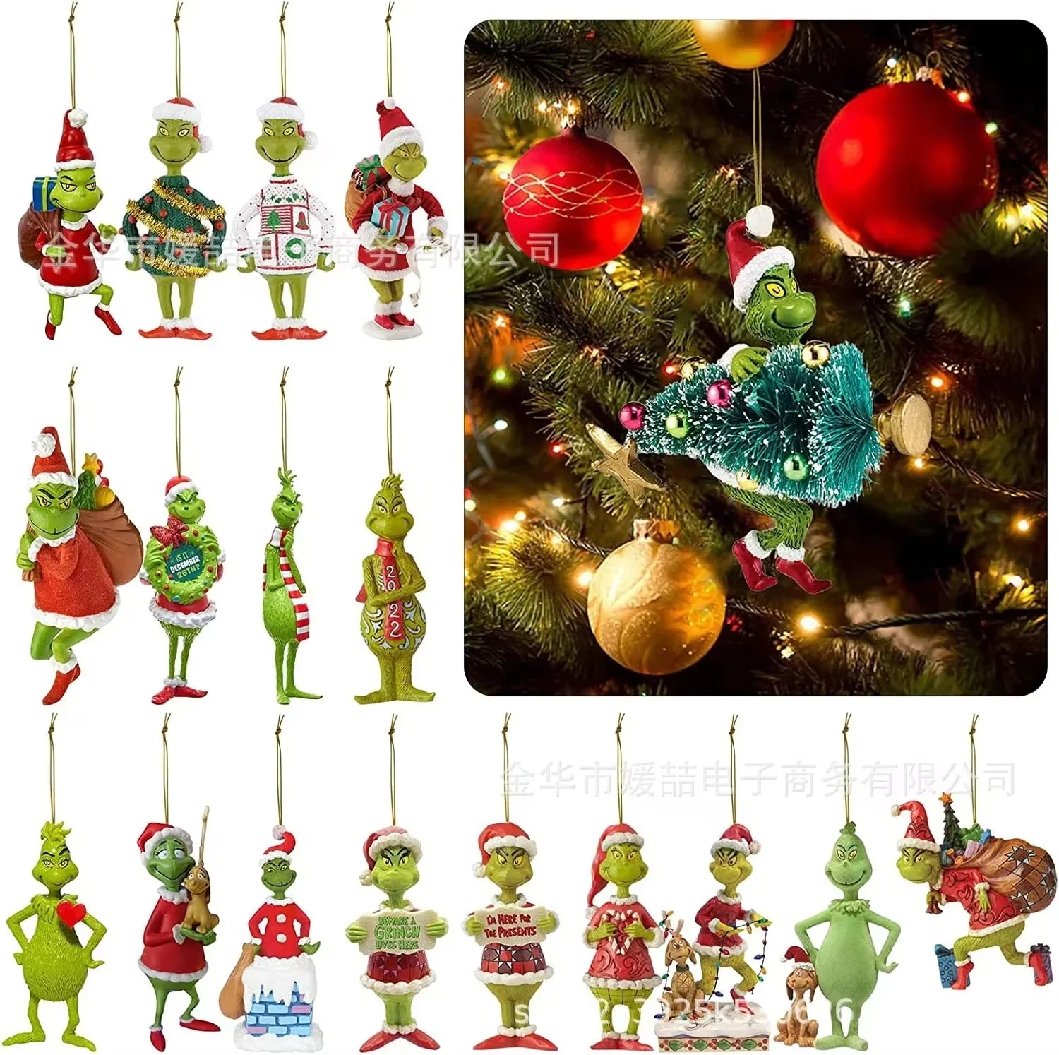 Hot Selling Christmas Tree Hanging Pendants Grinch Ornaments Acrylic Funny Green Hair Monster Christmas Tree Decor Xmas Gift 2d