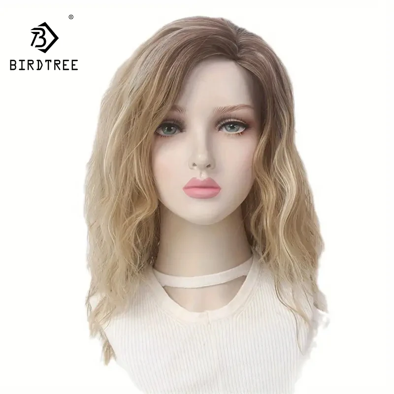 Wig sintetis bergelombang Sassy untuk wanita tanpa lem dengan tutup jaring mawar, pengganti rambut tampilan alami untuk penggunaan sehari-hari dan Cosplay J48801S