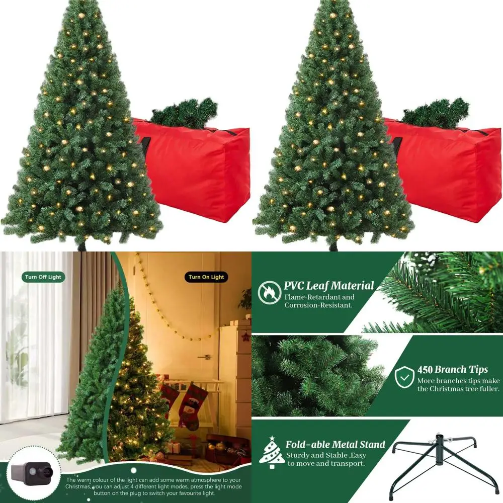 

Premium 4ft Spruce Artificial Christmas Tree with 450 Tips and 150 Warm Lights, Foldable Stand