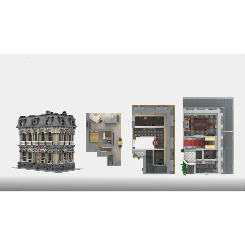 MOC-76209 클래식 레트로 대사관 건물 레고 모델, 8491개 조각, 소년과 어린이를 위한 생일 빌딩 블록 장난감 선물