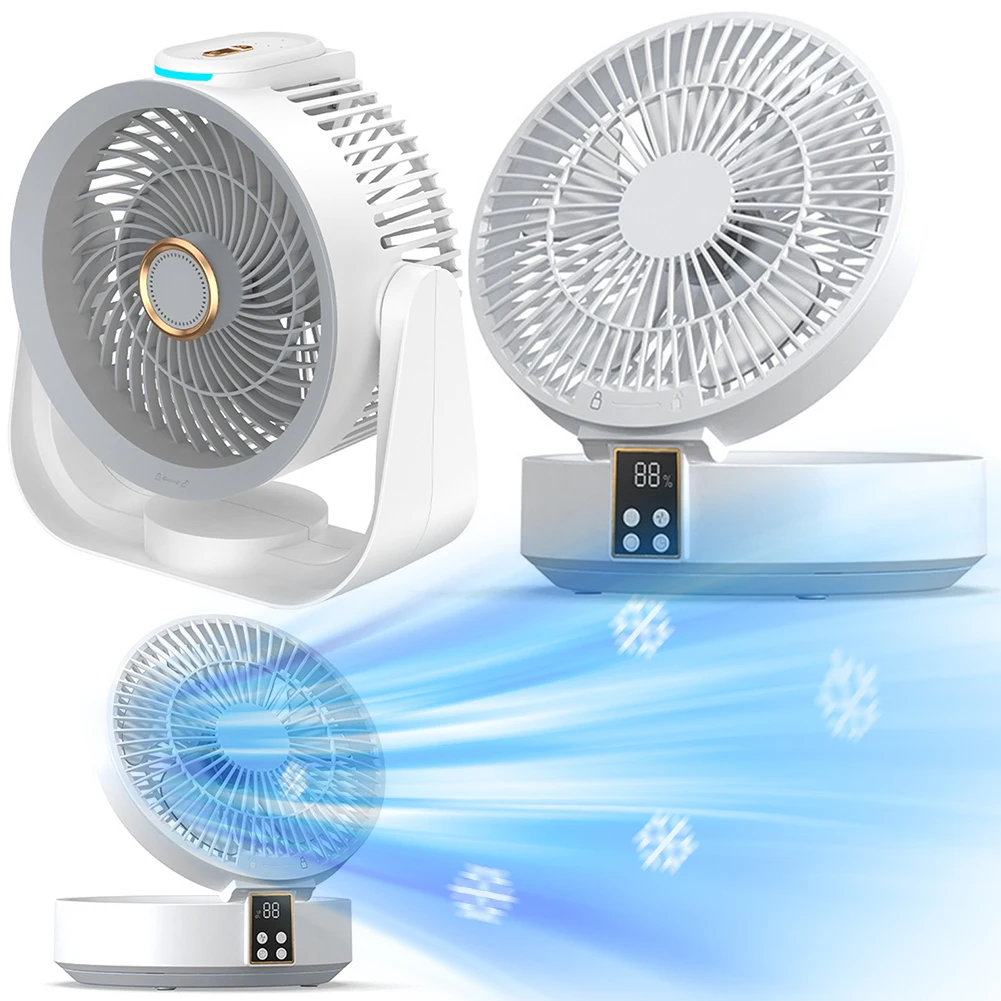 

Складной настольный вентилятор с USB-зарядкой, 4 скорости, со светодиодной подсветкой, электрический вентилятор-циркулятор, низкий уровень шума, для дома и офиса, настольный, настенный, потолочный вентилятор