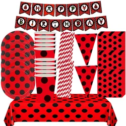Ladybug Disposable Tableware Set for 20pepole Birthday Party Decoration Plate Tablecloth napkin Kids Favor Gift Party Supplies