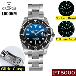 Cronos Sub Diver Men Watch Stainless Steel PT5000 Bracelet Ceramic Bezel 200 meters Water Resistant Glideclasp L6005 V3