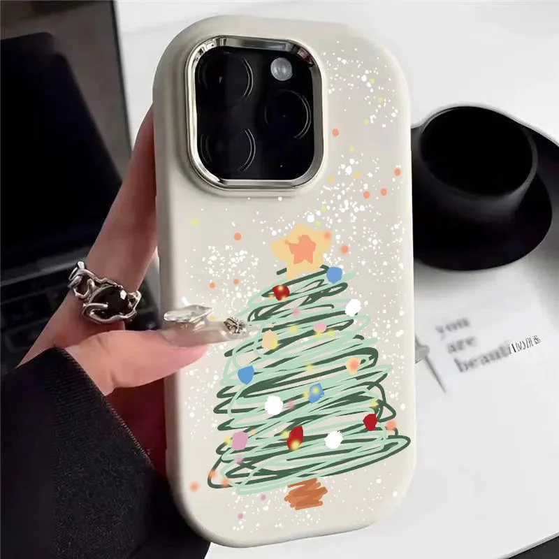 Merry Christmas Tree Stars For iPhone Case 16 15 14 13 12 11 Pro XR XS Max 7 8 Plus Phone Shockproof Y2K Girl INS Pink Cover