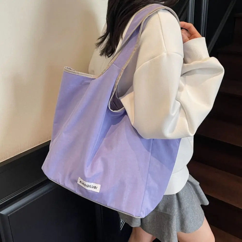 

Tote Dopamine Color Nylon Shoulder Bag Cloth Lightweight Foldable Shopping Bag Waterproof Handbag Eco Friendly Storage Bag Women