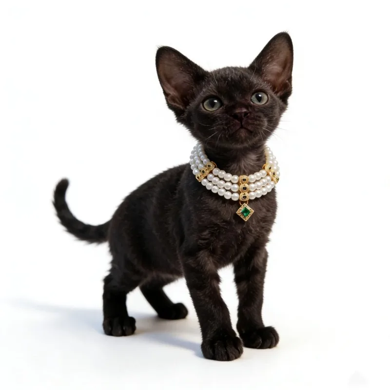 Exotic Egyptian Inspired Pet Necklace Black Beads with Gem Ornament Adjustable Collar for Small Pet Artistic Photography Use