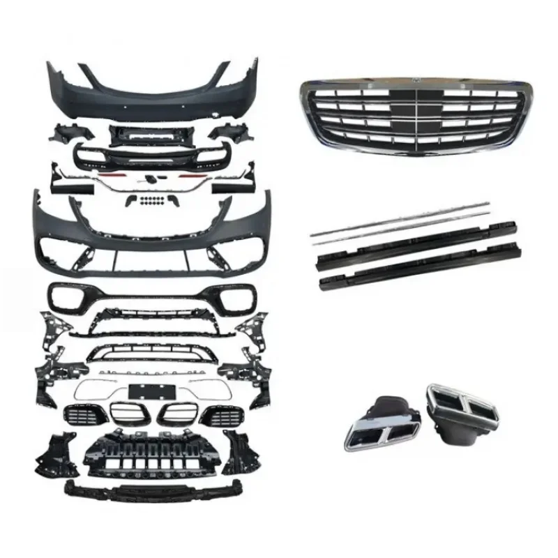 Suitable Car Body Kit for Mercedes Benz S Class W222 2018-2020 to S63 Including Front and Rear Bumper with Grille, Headlight