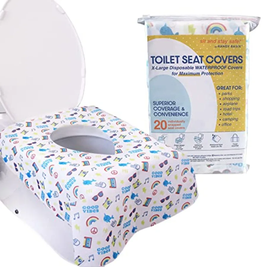 

XL Full Coverage Disposable Toilet Seat Covers for,Adults and Potty Training, Waterproof, 20 Pcs - Single Wrapped Good Vibes