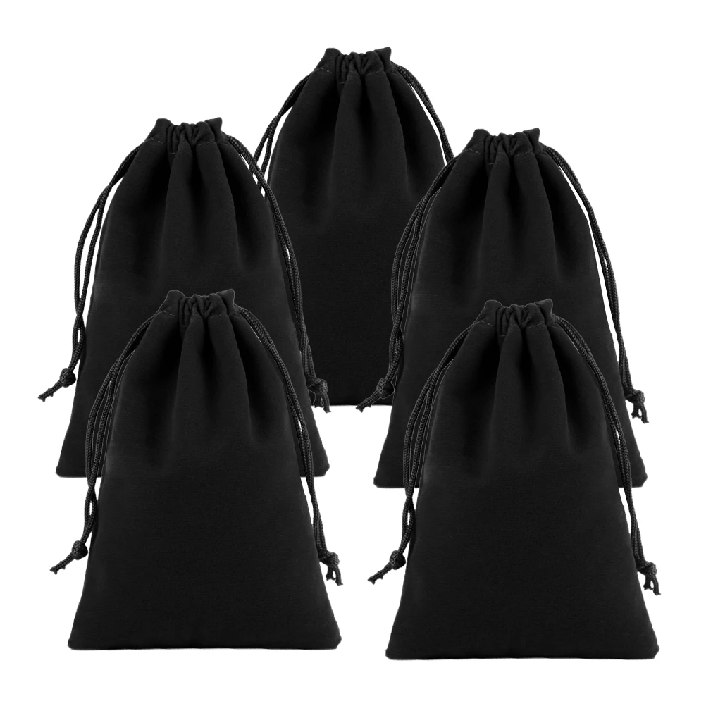 5Pcs Flannel Drawstring Bag Black 25x10cm Hair Dryer Pouch Multifunction Lint Storage Gift Pouch Flannel Drawstring Bag
