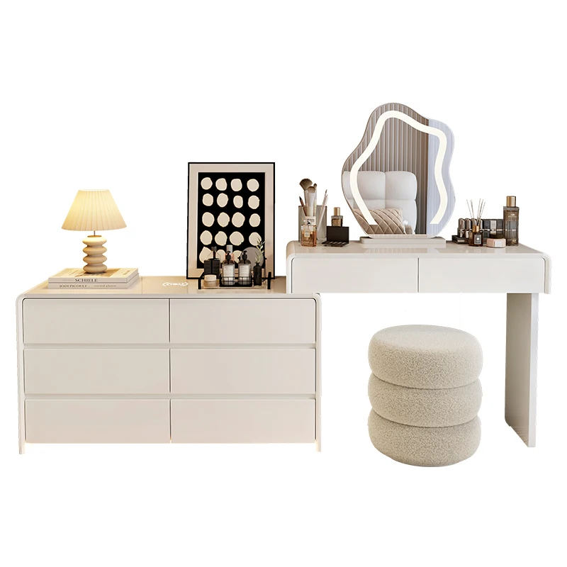 

Комод из цельного дерева в кремовом стиле для спальни. Легкий роскошный столик для макияжа. Современный простой встроенный комод для хранения.