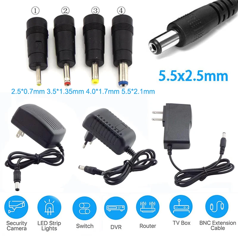 AC 100V-240V 1A 2A 3A DC 5V 8V 9V 12V 15V Power Supply Adapter Charger DC Converter 3.5x1.35 4.0x1.7 5.5x2.1mm Connector EU US