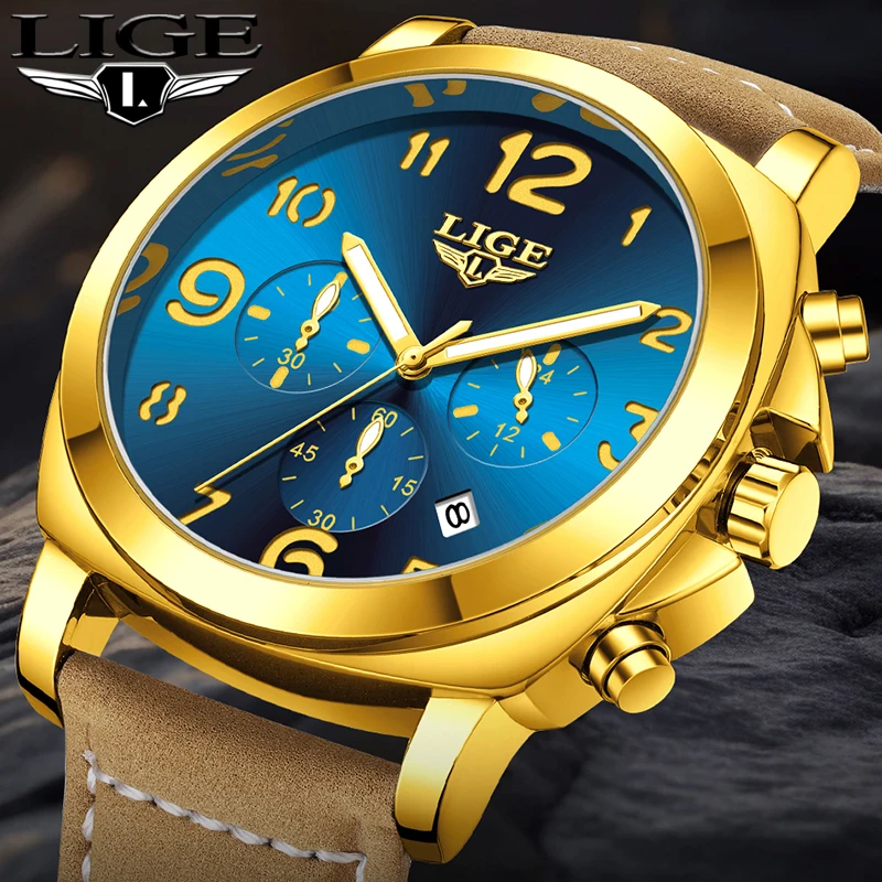 

LIGE New Luxury Leather Quartz Watch For Men Fashion Business Military Luminous Chronograph Clock Male Waterproof Men's Watches