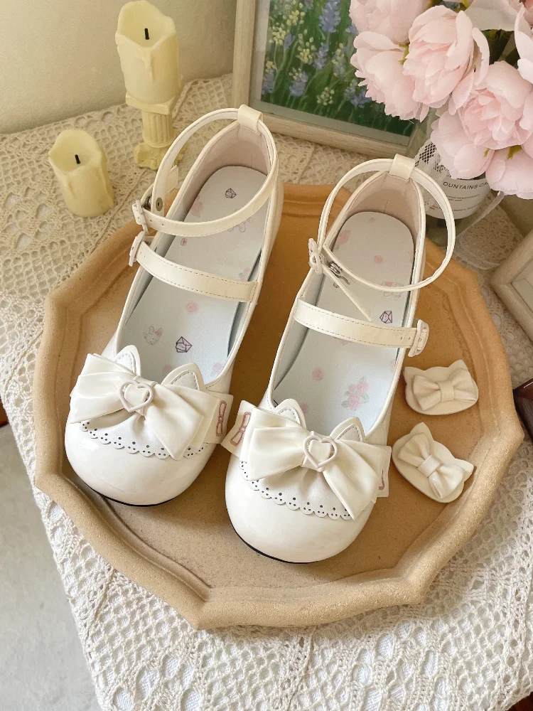 Sweet Girl Original Round Head Cute Lolita Shoes Low Heel 1.5cm Kawaii Loli Tea Party Single Shoes