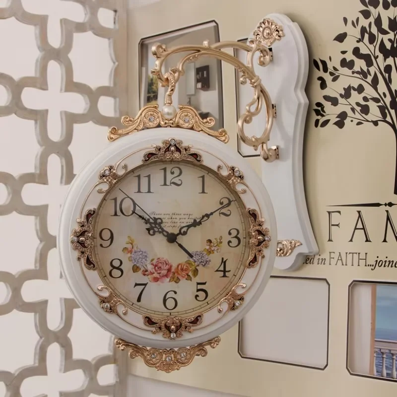 White European Wall Clock Design Quiet Decoration Double Sided Wall Clock Luxury Living Room Reloj Pared Home Decor Items