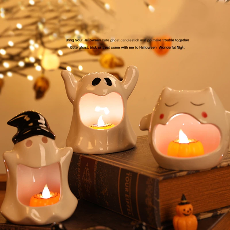 Halloween Table Centerpiece Ghost Candle Holder Candy Bowls Bat Ceramic Holders Tableware Decoration For Halloween Party Decor