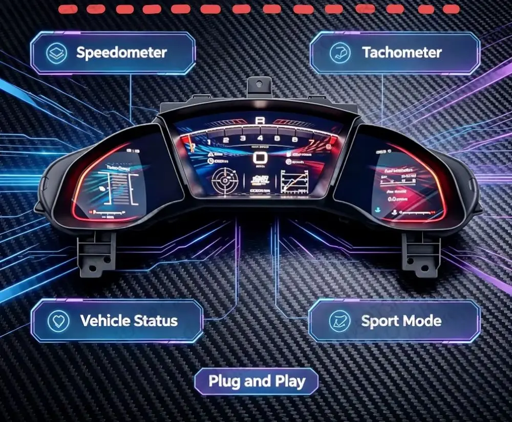 Digital LCD Instrument Cluster For Honda Civic 10th Gen FC1 FK7 FK8 2016~2021 Virtual Cockpit Dashboard Speedometer Plug & Play