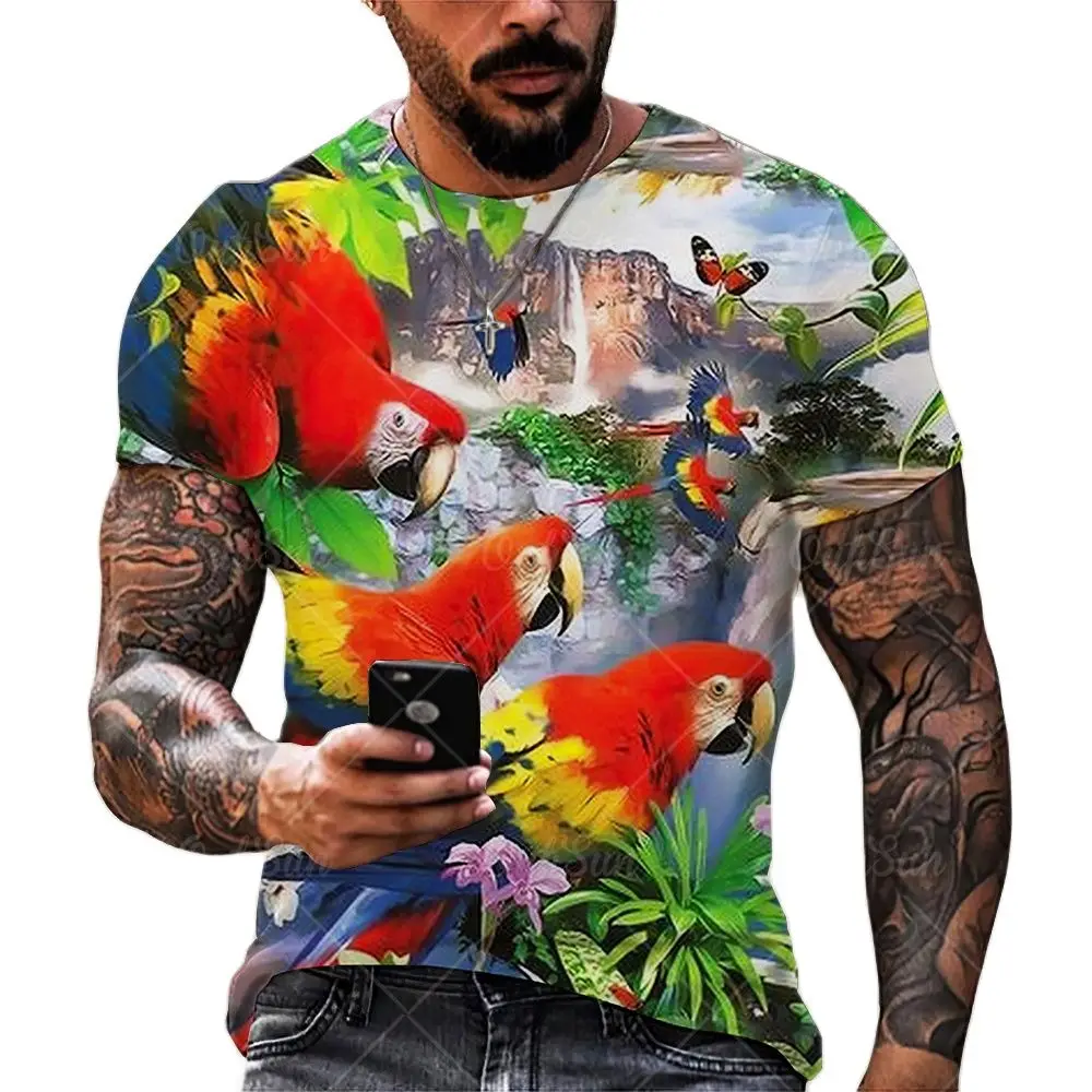 

3D printed parrot pattern men's T-shirt summer animal T-shirt plus size summer hip-hop casual T-shirt men's clothing