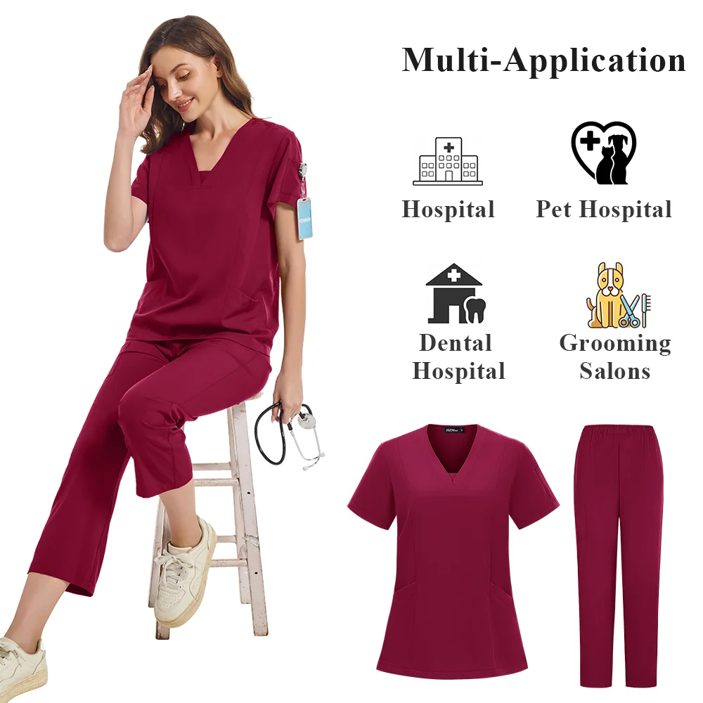 Uniformes médicos de alta calidad para mujer, conjunto de ropa de trabajo para SPA de belleza, uniforme Unisex para enfermera, clínica de odontología, Top y pantalones para hombre