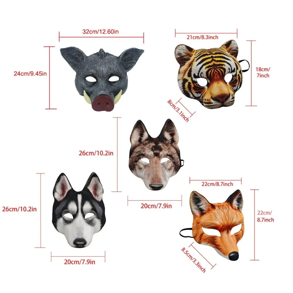 Máscara de lobo de Halloween, accesorios de fiesta, Cosplay, máscara de tigre EVA, cinta elástica, Animal Husky, media cara, accesorios de disfraz