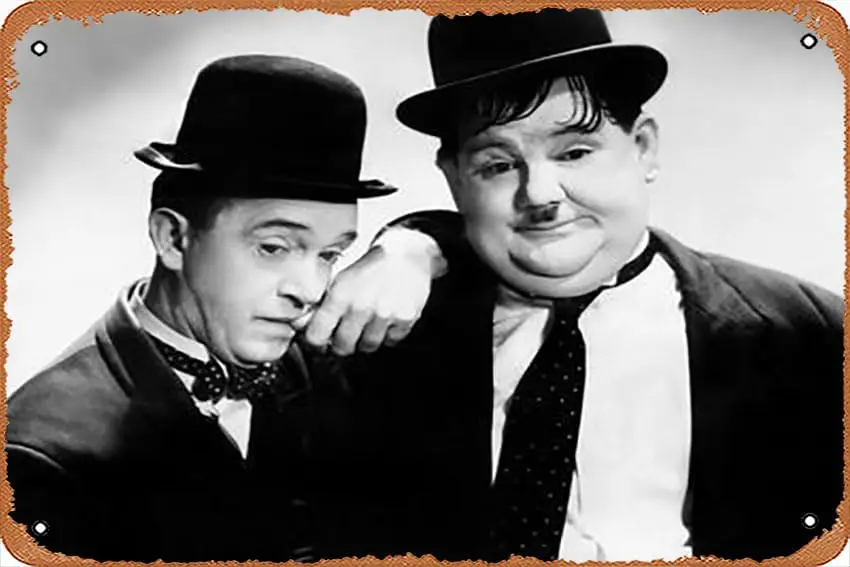 1p,Metal Tin Sign ch - Stan Laurel, Oliver Hardy [Laurel & Hardy], ca. 1930s - Poster Metal Plaque Cafe, Bar, Home Wall Deco