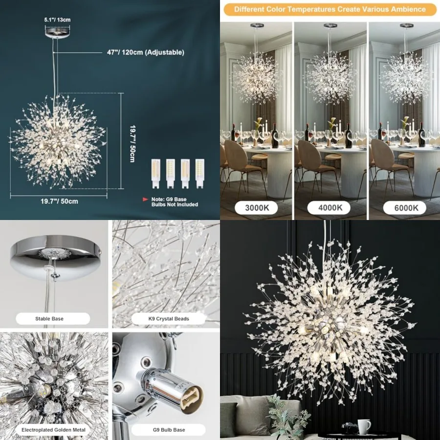 

Modern Crystal Chandeliers Firework, Crystal Light Fixture, Dandelion Chandelier 9-Light, for Foyer Hallway Entryway Kitchen Be